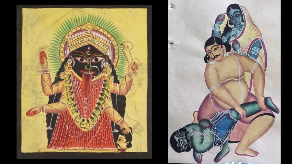 A beautiful look at traditional storytelling! A vibrant Kalighat Patachitra painting showcasing the goddess Kali and classic Indian folklore.